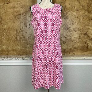 Jude Connally Shift Dress Womens XL Mary Pat Print Stretch Coral‎ Pink White